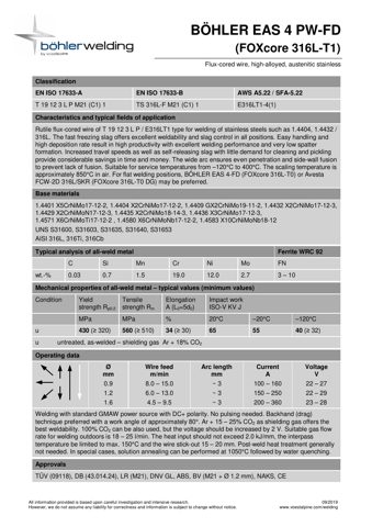 voestalpine Böhler Welding Austria BÖHLER EAS 4 PW-FD (FOXcore 316L-T1) – Drawing (9a1b75931f4b_S1-1 S. 1)