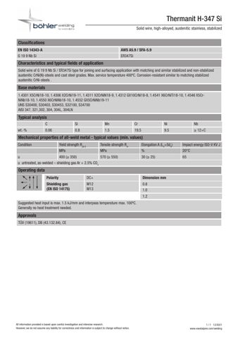 voestalpine Böhler Welding Germany Thermanit H-347 Si / M12 – Drawing (5bae3f949f74_S1-1 S. 1)