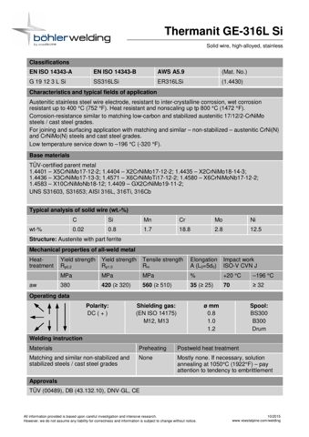 voestalpine Böhler Welding Germany Thermanit GE-316L Si / I1 – Drawing (1a641a968e7e_S1-1 S. 1)