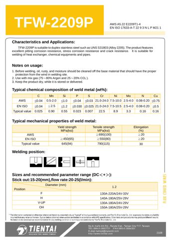Tien Tai Electrode TFW-2209P / M21 – Drawing (ed792bfa2dc5_S1-1 S. 1)