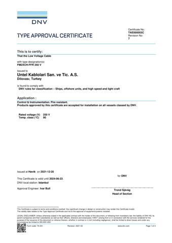 Untel Kablolari San. ve Tic. A.S. FM2XCH-FFR 250 V – Drawing (b074b9cace06_S1-2 S. 1)