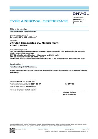 Vitrulan Composites Oy, Mikkeli Plant Carbon UD (0°): 100-1600 g/m² – Drawing (de25f6c596f8_S1-1 S. 1)