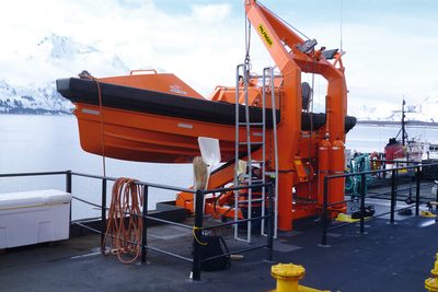 Palfinger Marine Safety AS Model PRH 30 pivoting, single-fall fast rescue boat launching davit with a maximum safe working load of 30 kN.
