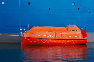 Palfinger Marine Safety AS MCB 24, 7.4 m, totally enclosed lifeboat/rescue boat of fiberglass reinforced plastic construction, with or without water spray and self-contained air support system.