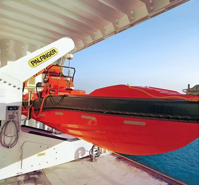 Palfinger Marine Safety AS Type PFHS 15 rescue boat launching davit; maximum safe working load 15 kN (3372 lbs).