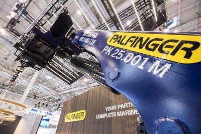 Palfinger Marine Safety AS Model P-TELB 1350 T, 13.58 m x 3.47 m x 3.47 m, 150-person, totally enclosed, fire-protected lifeboat, fiberglass reinforced plastic construction.