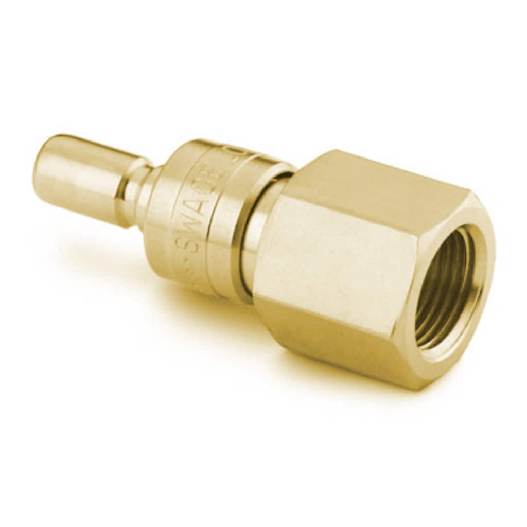 Swagelok Schnellkupplungsstecker, Messing, nicht absperrend, Cv 0,3, 1/4 Zoll NPT-Innengewinde