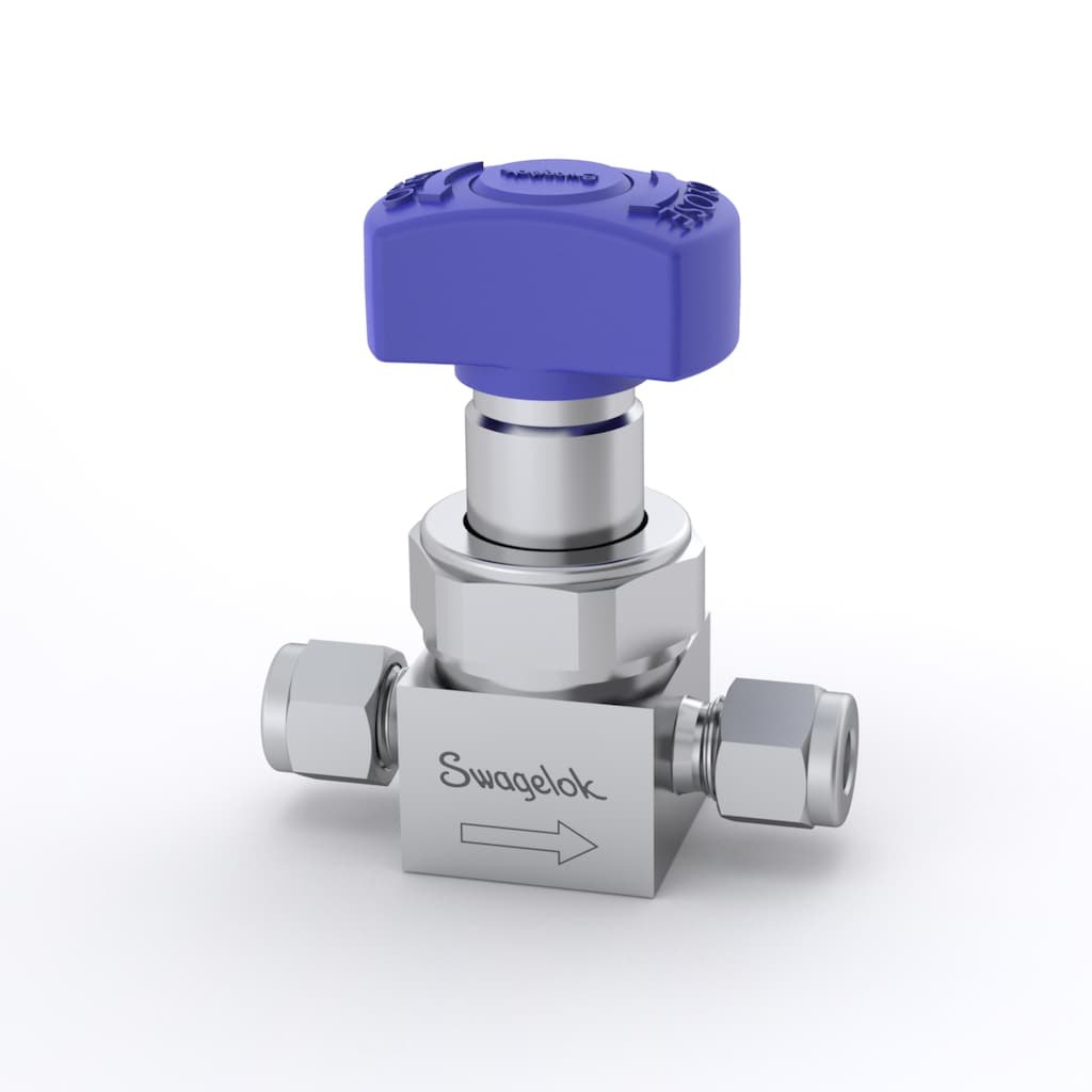Swagelok 316L VIM-VAR UHP Diaphragm Sealed Valve, 6 mm Swagelok Tube Fitting, Blue Directional Handle