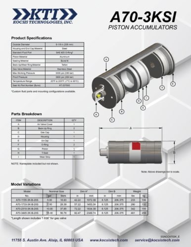 Kocsis Technologies 3000 PSI WP Piston Type Accumulator, 5 Gallon Capacity (Non-Subsea Application)