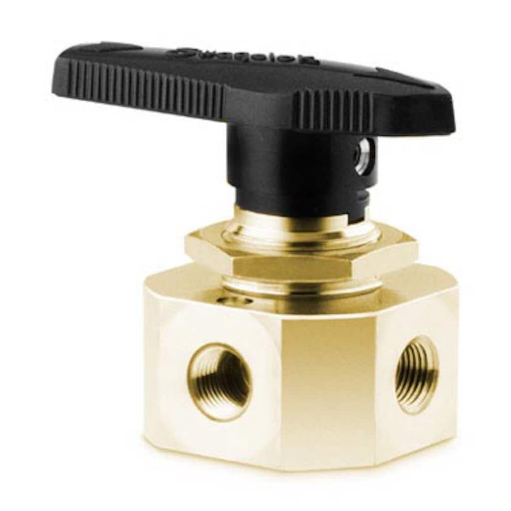 Swagelok Vanne à boisseau sphérique monobloc 4 voies série 40 en laiton, Cv de 1,6, filetage NPT femelle 1/2 po