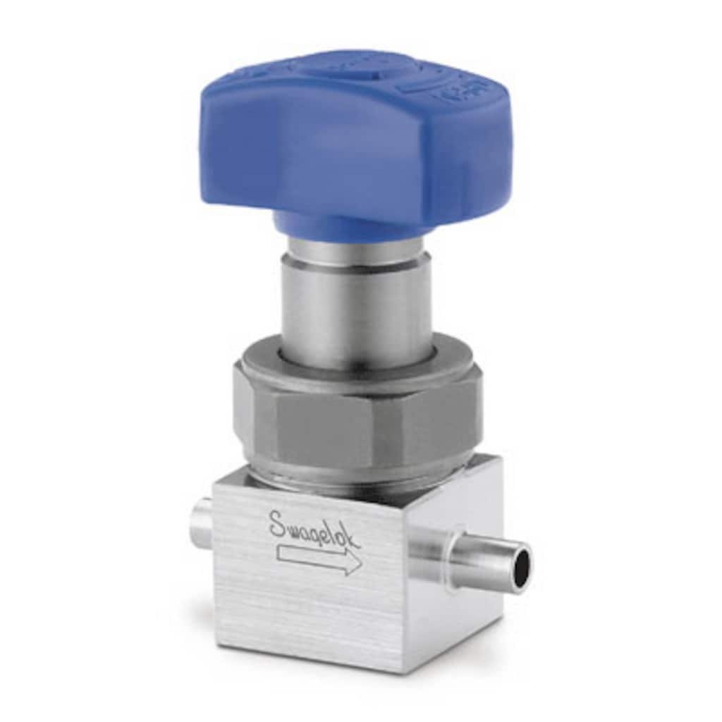 Swagelok 316L VIM-VAR UHP Diaphragm Sealed Valve, 1/4 in. TBW, SC-01 Cleaned, Blue Directional Handle