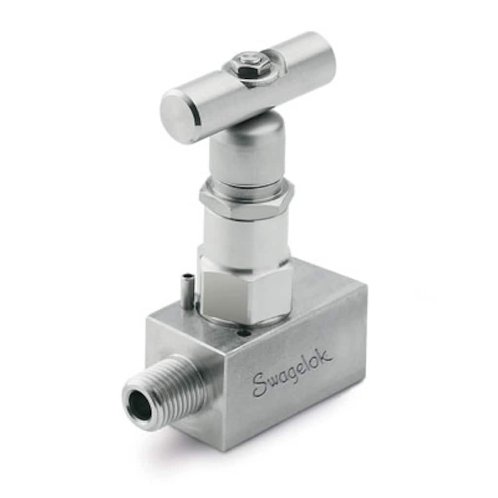 Swagelok Válvula de aguja para servicio general de acero inox., 1/2 pulg. NPT macho x 1/2 pulg. NPT hembra, orificio de 5,0 mm (0,20 pulg.)