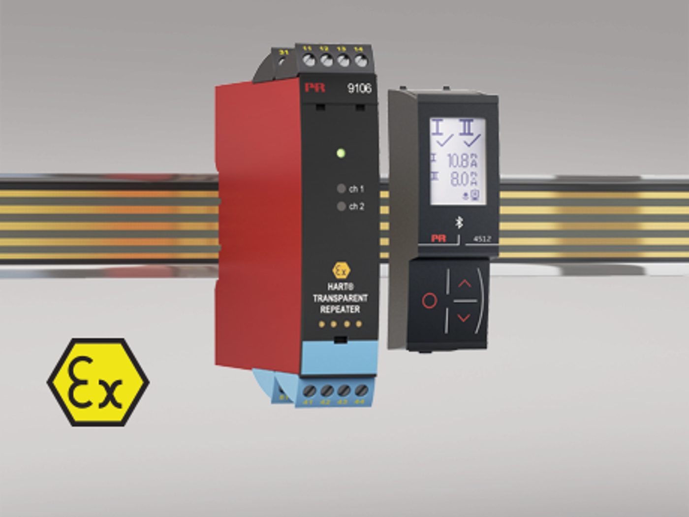 PR electronics Signal conditioning unit 9106, 9107, 9113, 9116, 9202, 9203, Power control unit 9410, Display / Programming front 4510, Modbus communication enabler 4511