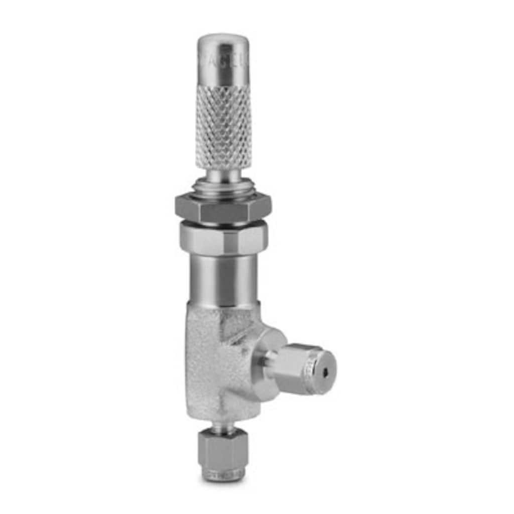 Swagelok Stainless Steel Low Flow Angle Pattern Metering Valve, 1/16 in. Swagelok Tube Fitting