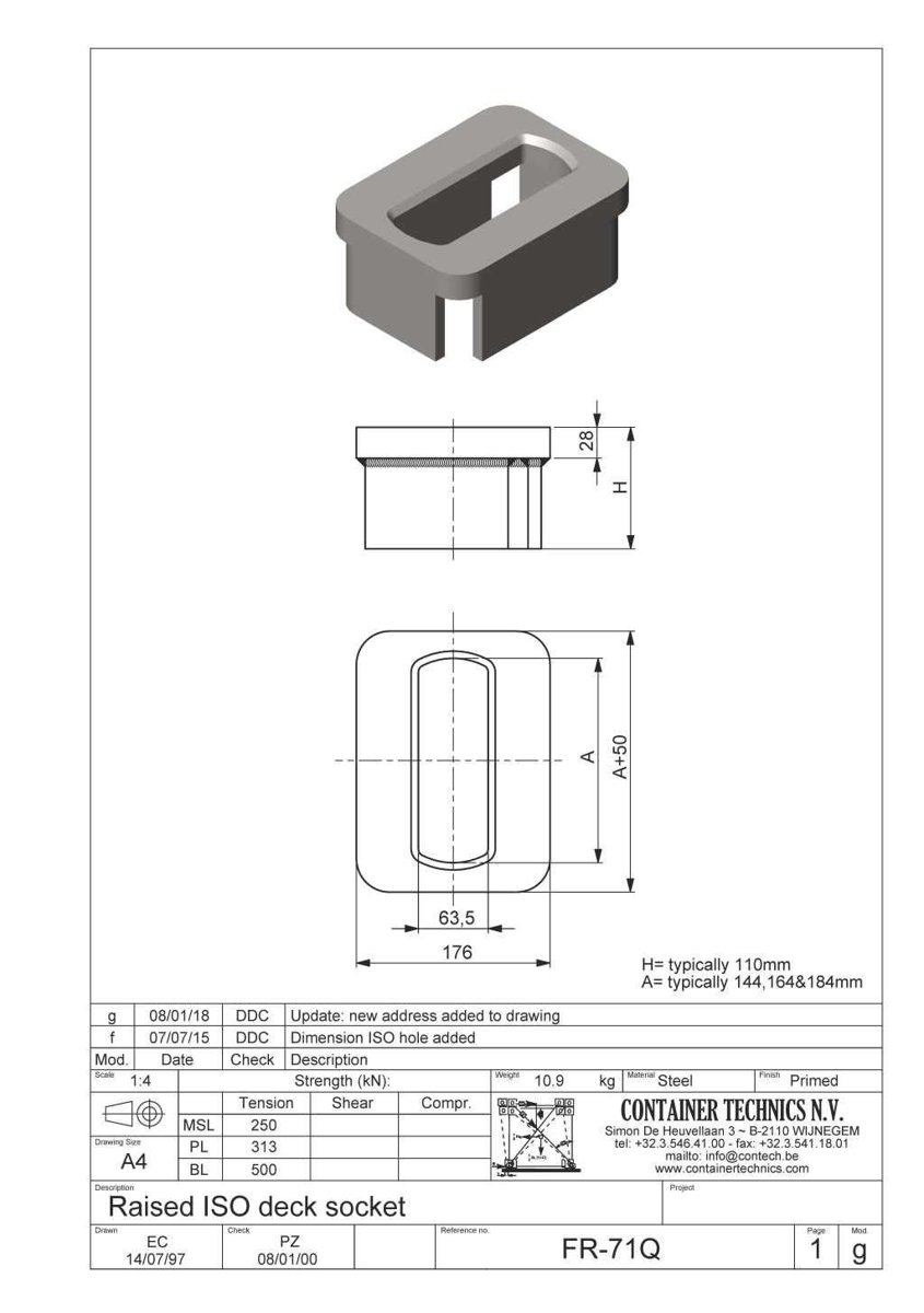 Container Technics Raised ISO Deck Socket FR-71, Raised ISO Deck Socket FR-72/A, Double Raised ISO Socket FR-73/B, Quadruple Raised ISO Socket