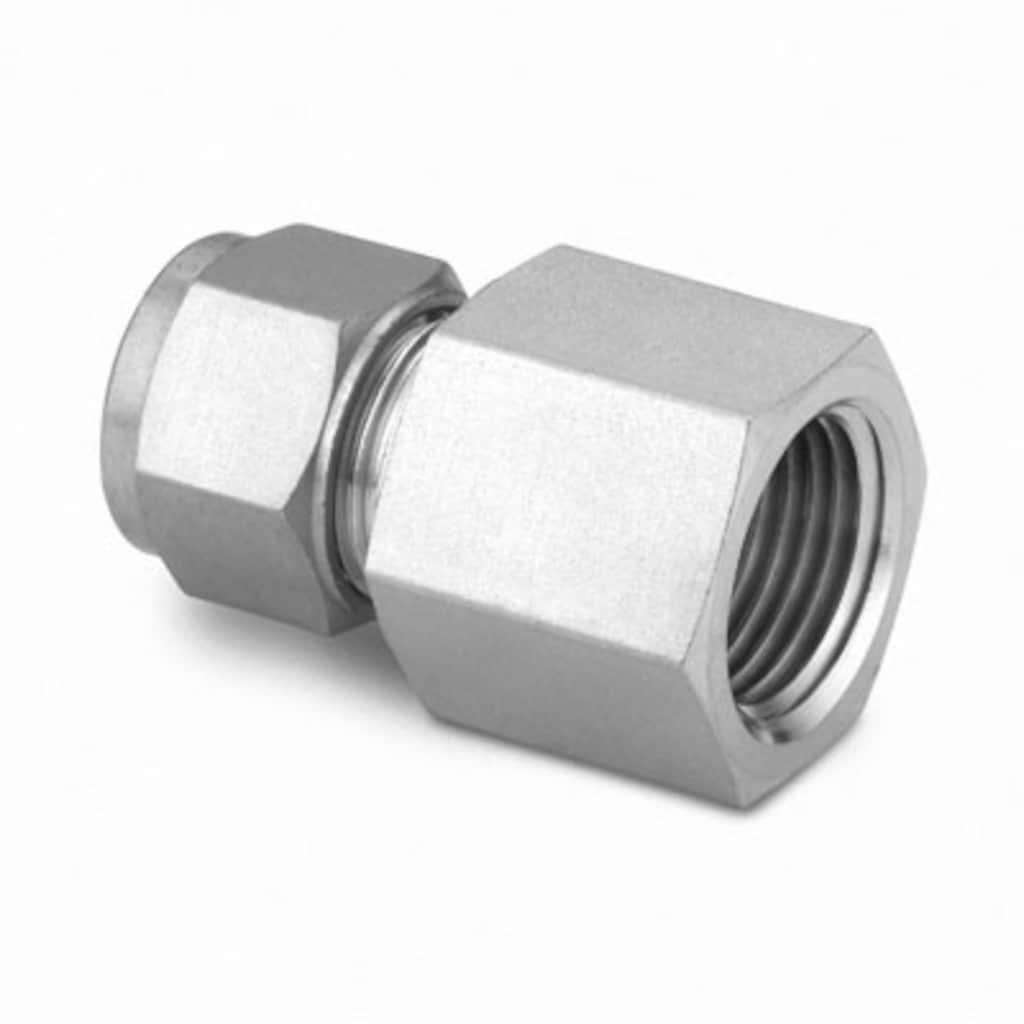 Swagelok Stainless Steel Swagelok Tube Fitting, Female Connector, 3 mm Tube OD x 1/4 in. Female ISO Parallel (Gauge) Thread
