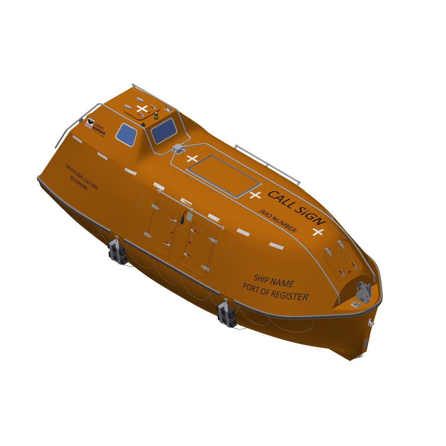VIKING Life-Saving Equipment Norway Model NW-85 lifeboat winch (type DP-LB, SP-LB, SP-RB, or DP-RB) with electric motor and a maximum approved working load of 85 kN.