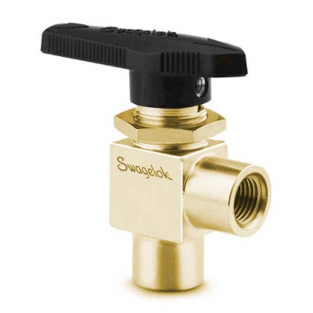 Swagelok Brass 1-Piece 40 Series Angle Pattern Ball Valve, 0.75 Cv, 1/4 in. FNPT