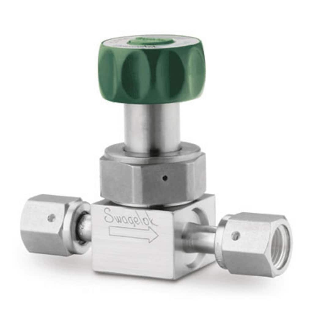 Swagelok 316L VAR UHP High Flow Diaphragm Sealed Valve, 1/2 in. Female Swagelok VCR Fitting, SC-01 Cleaned, Green Round Handle