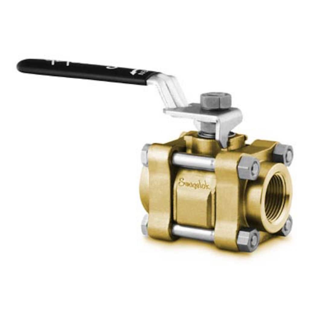 Swagelok Vanne à boisseau sphérique 3 voies série 60 en laiton, sièges en PTFE renforcé, filetage NPT femelle 3/4 po