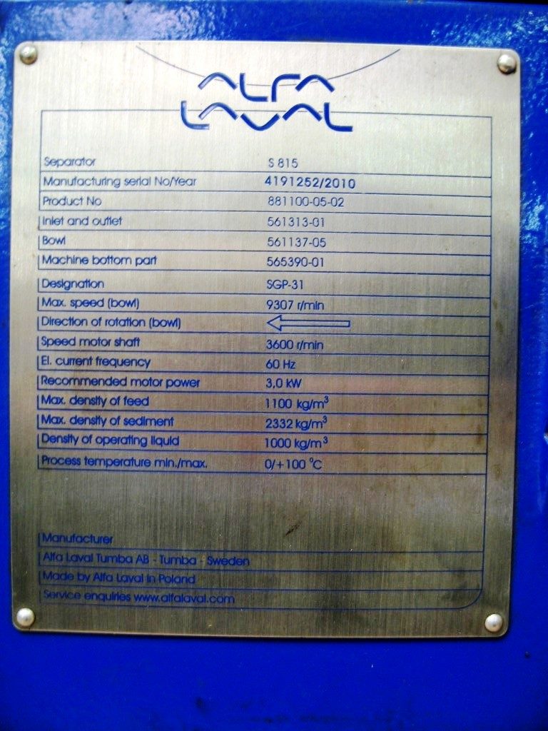 Alfa Laval S815-LubeOil