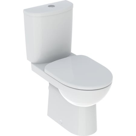 Geberit Selnova floor-standing WC set with close-coupled exposed cistern, horizontal outlet, semi-shrouded, Rimfree, with WC seat