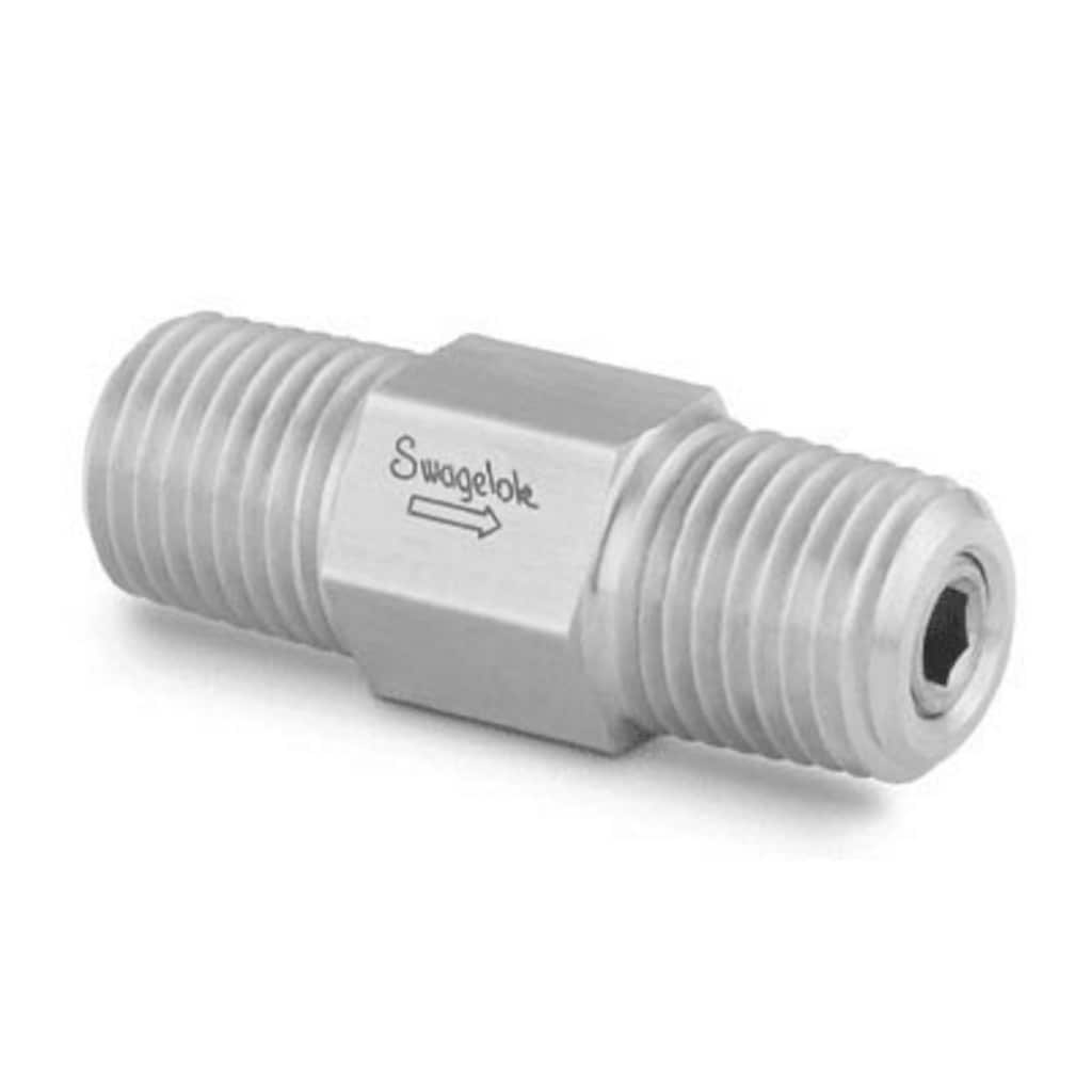 Swagelok Stainless Steel 1-Piece Poppet Check Valve, Adjustable Pressure, 1/2 in. Male ISO Tapered, 3 to 50 psig (0.21 to 3.5 bar)