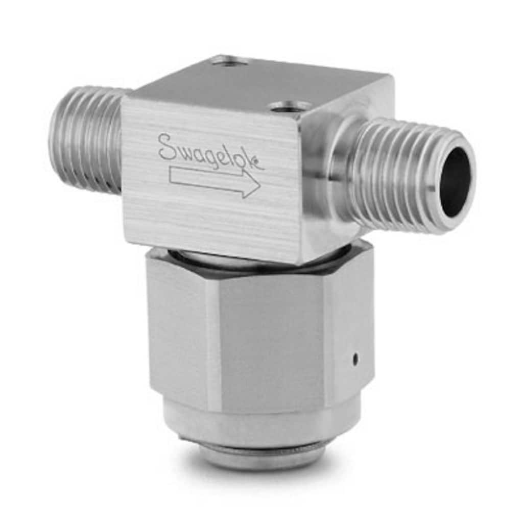 Swagelok Filtro de partículas en te de acero inox., 1/4 pulg. NPT macho, 7 micrones de tamaño de poro