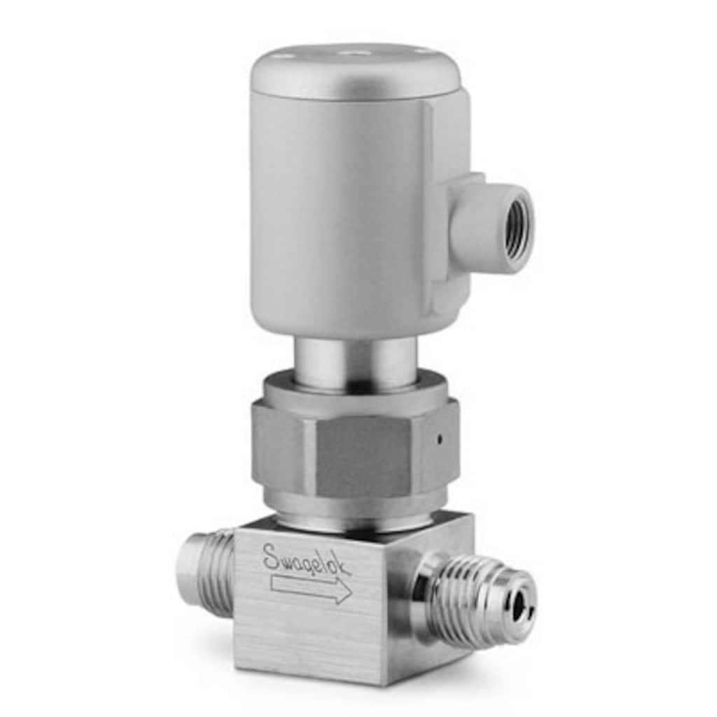 Swagelok Hochreines Faltenbalgventil, Edelstahl 316L, 1/4 Zoll VCR, VCR-Außengewinde, pneumatischer Steuerkopf, 1/8 -27 NPT-Eingang, normal geschlossen