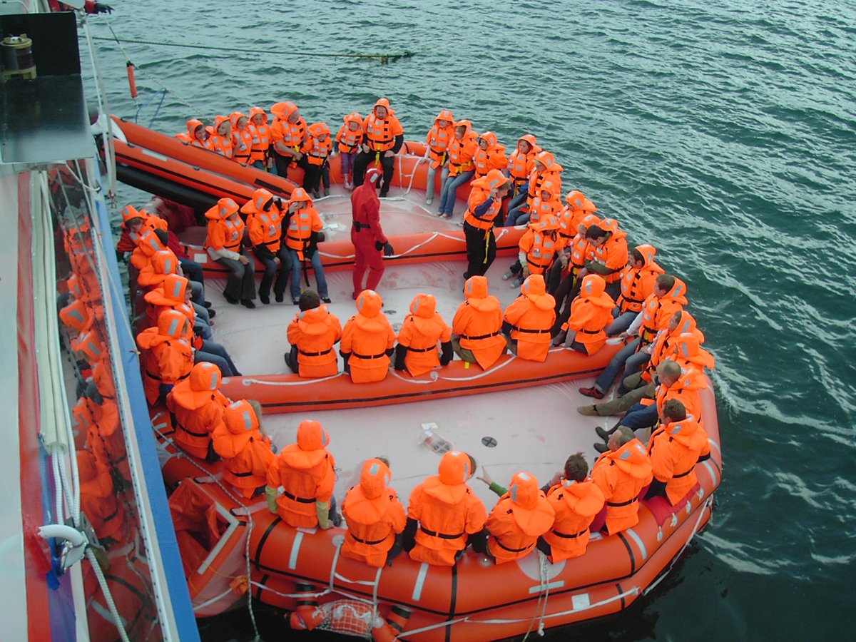 Survitec Group Zodiac type "USCG IBA 50", 50-person inflatable buoyant apparatus, packed in a rigid FRP container.