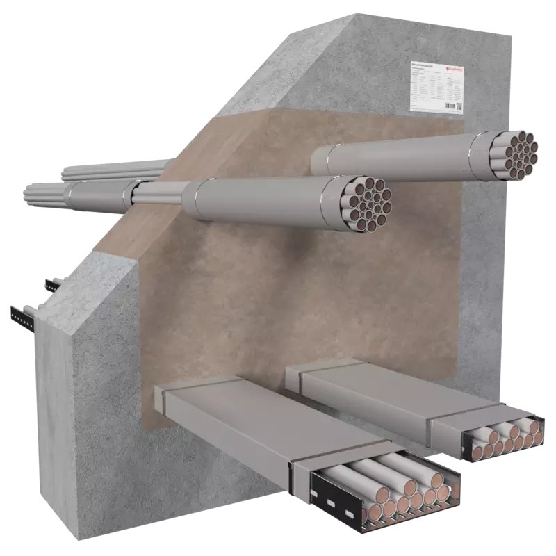 Firesafe Energy A-60 Class single cable penetrations through square sleeve with GPG Marine Mortar sealing system