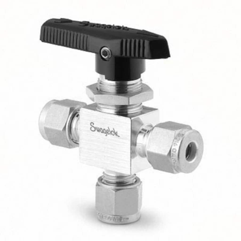 Swagelok Stainless Steel 1-Piece 40G Series 3-Way Ball Valve, 0.08 Cv, 1/16 in. Swagelok Tube Fitting