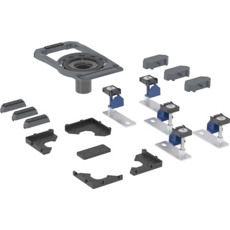 Geberit Duofix shower drain with five feet, integrated for CleanFloor30 shower surface, cross-floor installation