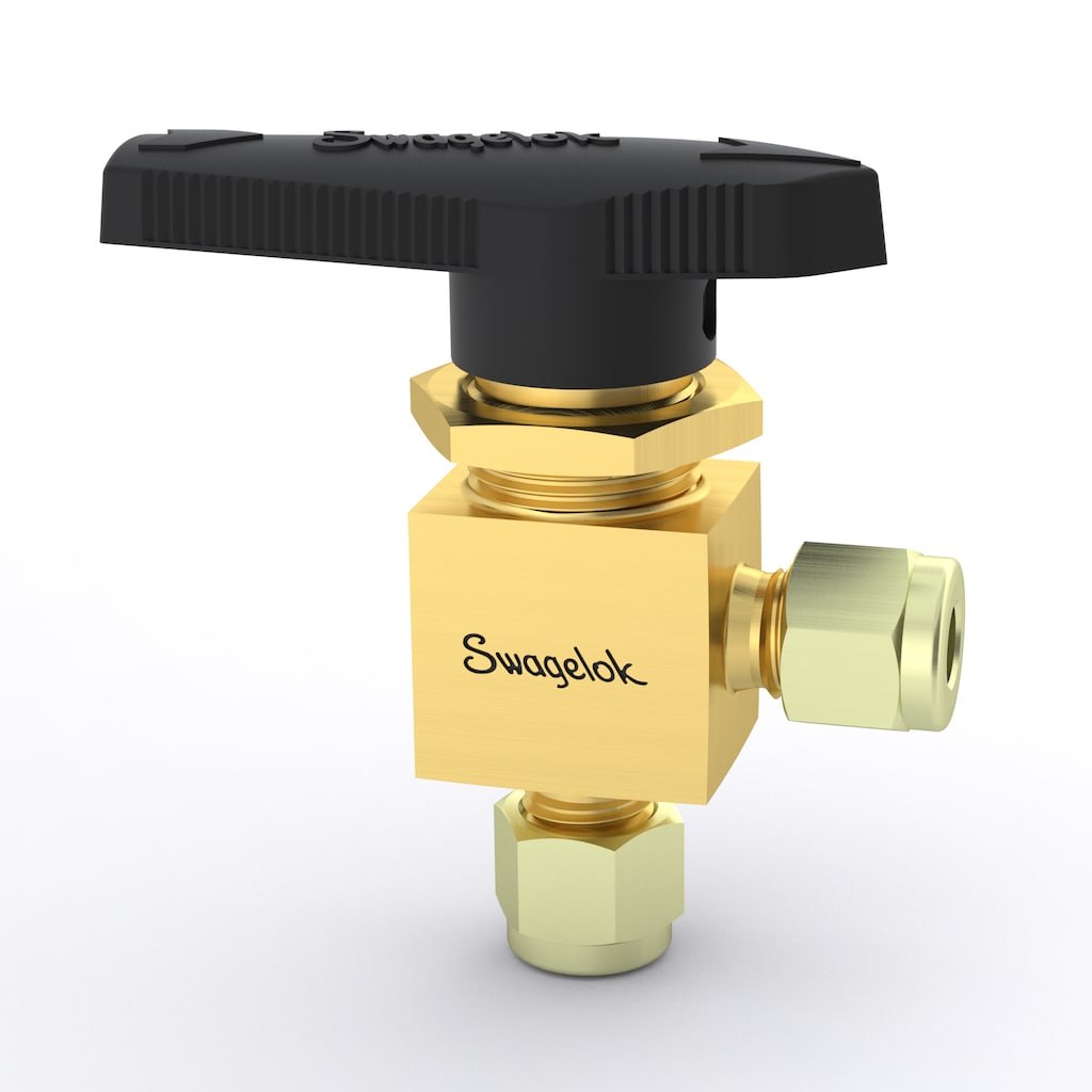 Swagelok Brass 1-Piece 40 Series Angle Pattern Ball Valve, 0.90 Cv, 1/4 in. Swagelok Tube Fitting