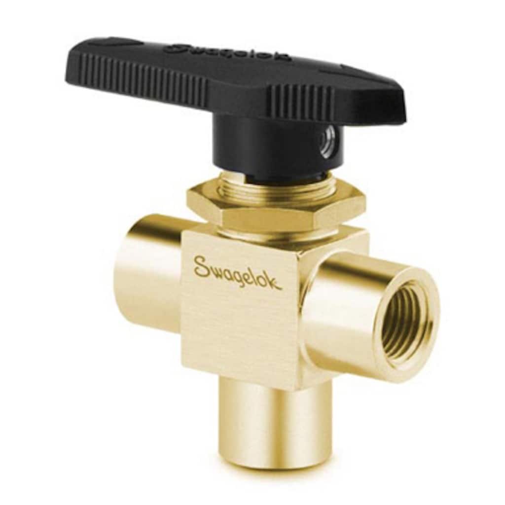 Swagelok Brass 1-Piece 40 Series 3-Way Ball Valve, 0.75 Cv, 1/4 in. Female ISO Tapered