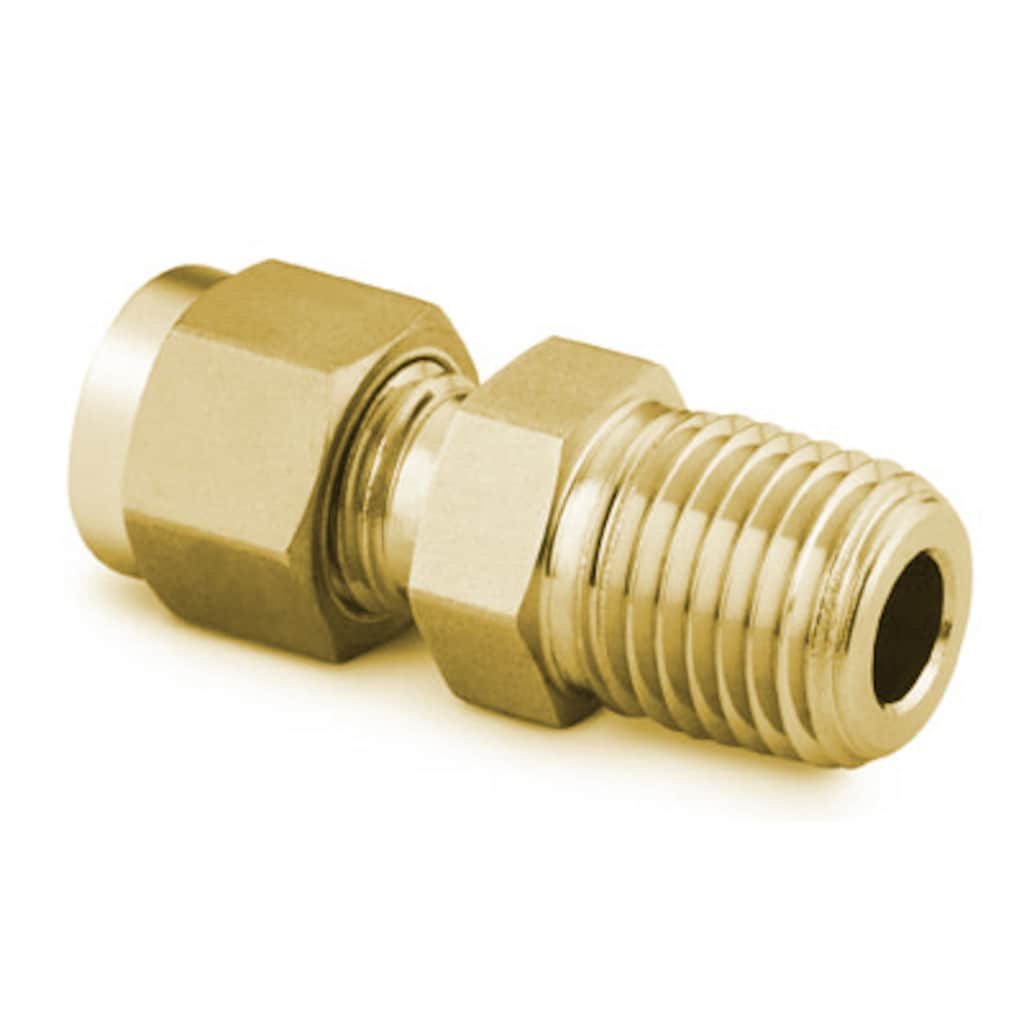 Swagelok Conector macho taladrado Swagelok de latón, 1/4 pulg. OD x 1/4 pulg. NPT macho