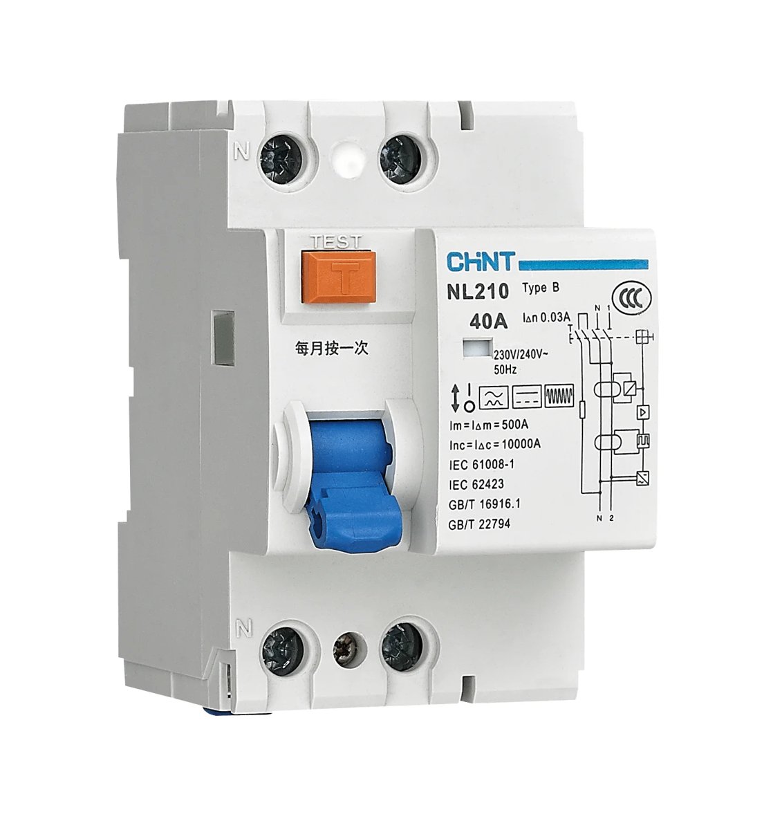 Chint Interruptor Diferencial Residual (IDR) NL210 sem proteção contra sobrecorrente (RCCB)