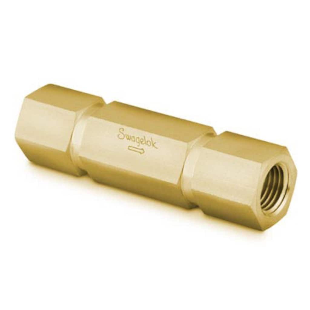 Swagelok Brass 1-Piece Poppet Check Valve, Adjustable Pressure, 1/4 in. FNPT, 3 to 50 psig (0.21 to 3.5 bar)