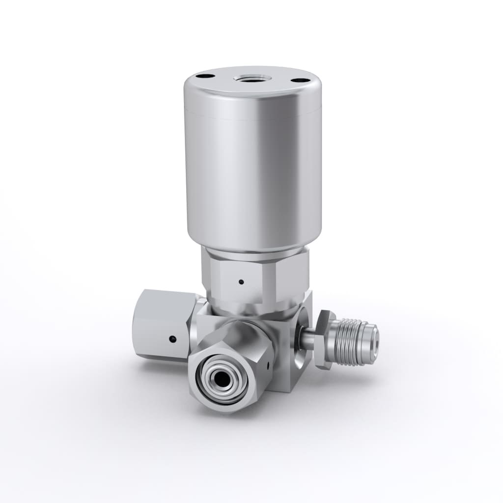 Swagelok 316L VIM-VAR UHP High Flow 3-Port Diaphragm Sealed Valve, 1/4 in. Rotatable Male VCR x Female VCR x Female VCR, NC