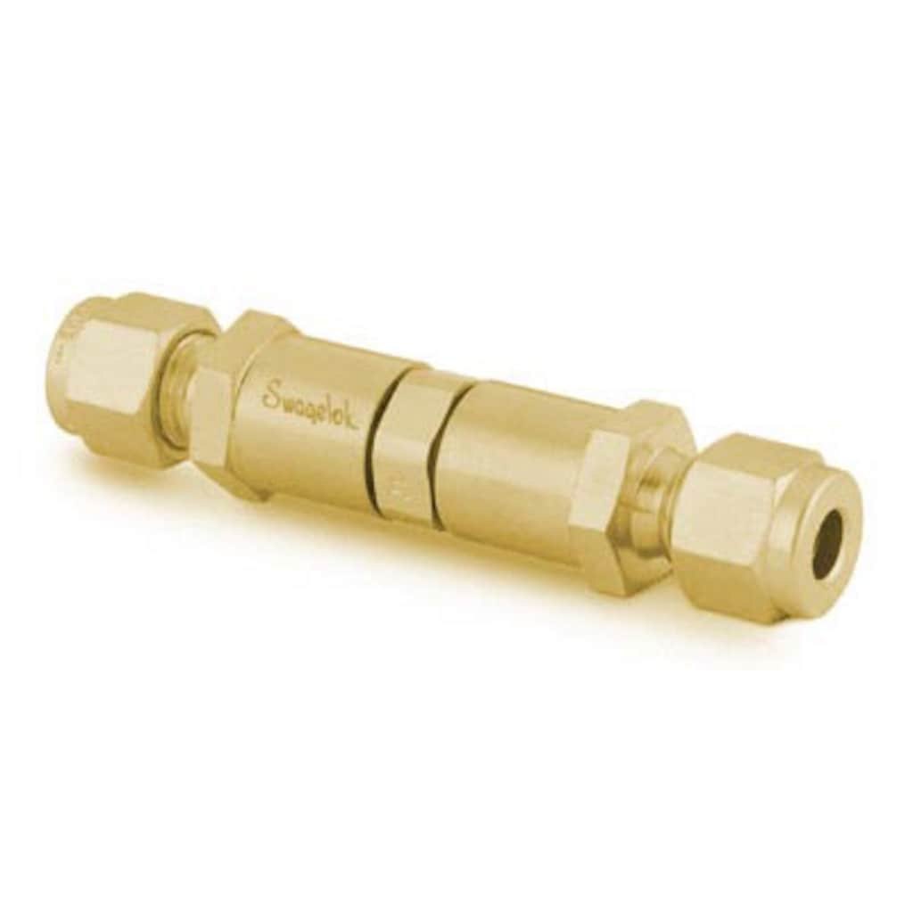 Swagelok Brass Poppet Check Valve, Adjustable Pressure, 1/4 in. Swagelok Tube Fitting, 3 to 50 psig (0.21 to 3.5 bar)