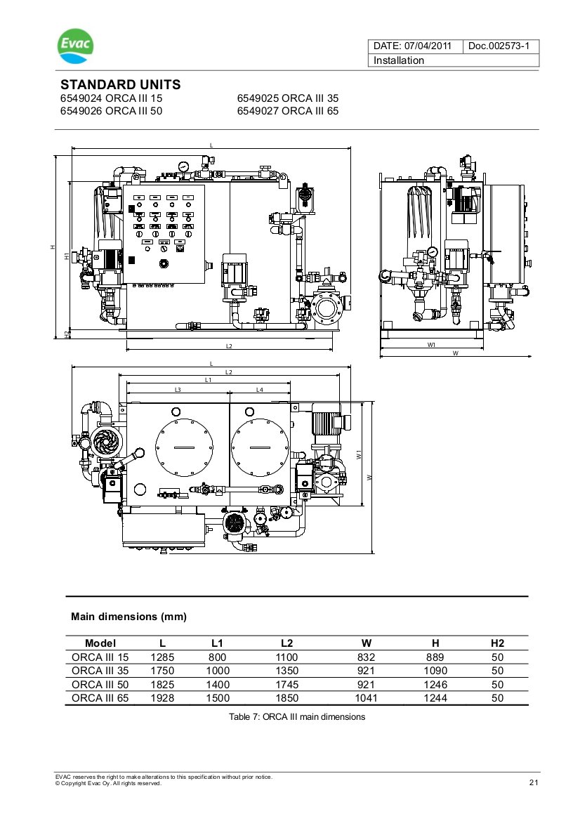Evac Models: ORCA IV BAN - 15, 35, 50, 65, 100, 200, and 300 The models specified have been tested and found to meet the requirements of 33 CFR 159 and shall be labeled in accordance with 33 CFR 159.16.