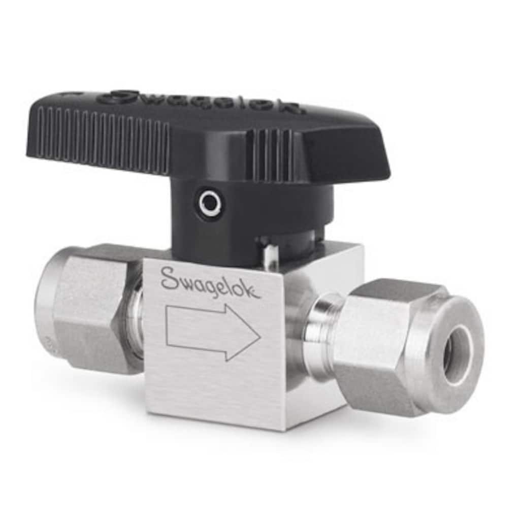 Swagelok Stainless Steel Quarter Turn Instrument Plug Valve, 1/4 in. Swagelok Tube Fitting, 1.6 Cv, Black Handle