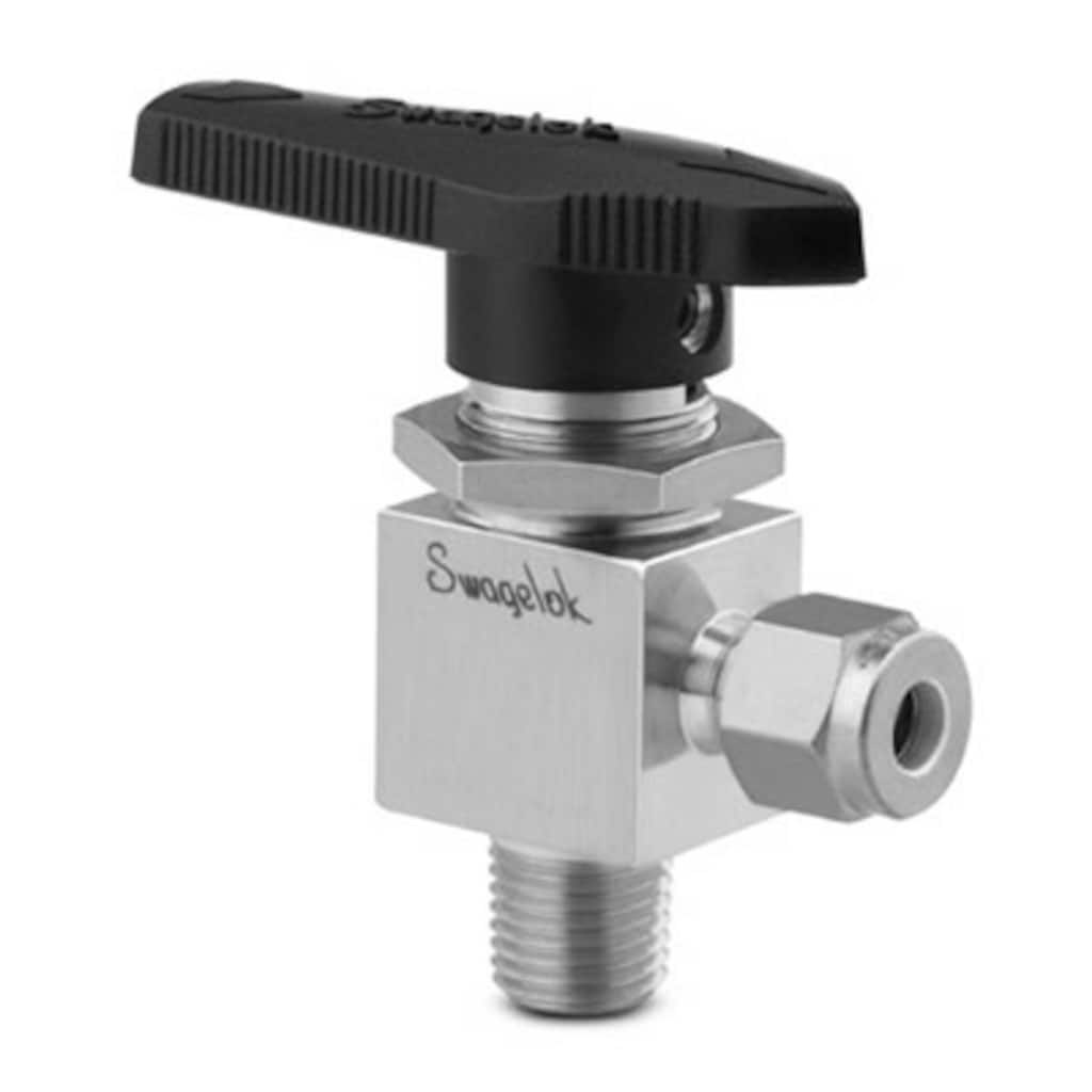 Swagelok Stainless Steel 1-Piece 40G Series Angle Pattern Ball Valve, 0.75 Cv, 1/4 in. MNPT x 1/4 in. Swagelok Tube Fitting