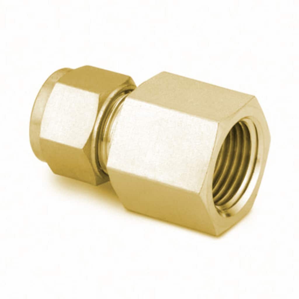 Swagelok Brass Swagelok Tube Fitting, Female Connector, 6 mm Tube OD x 1/4 in. Female ISO Parallel (Gauge) Thread