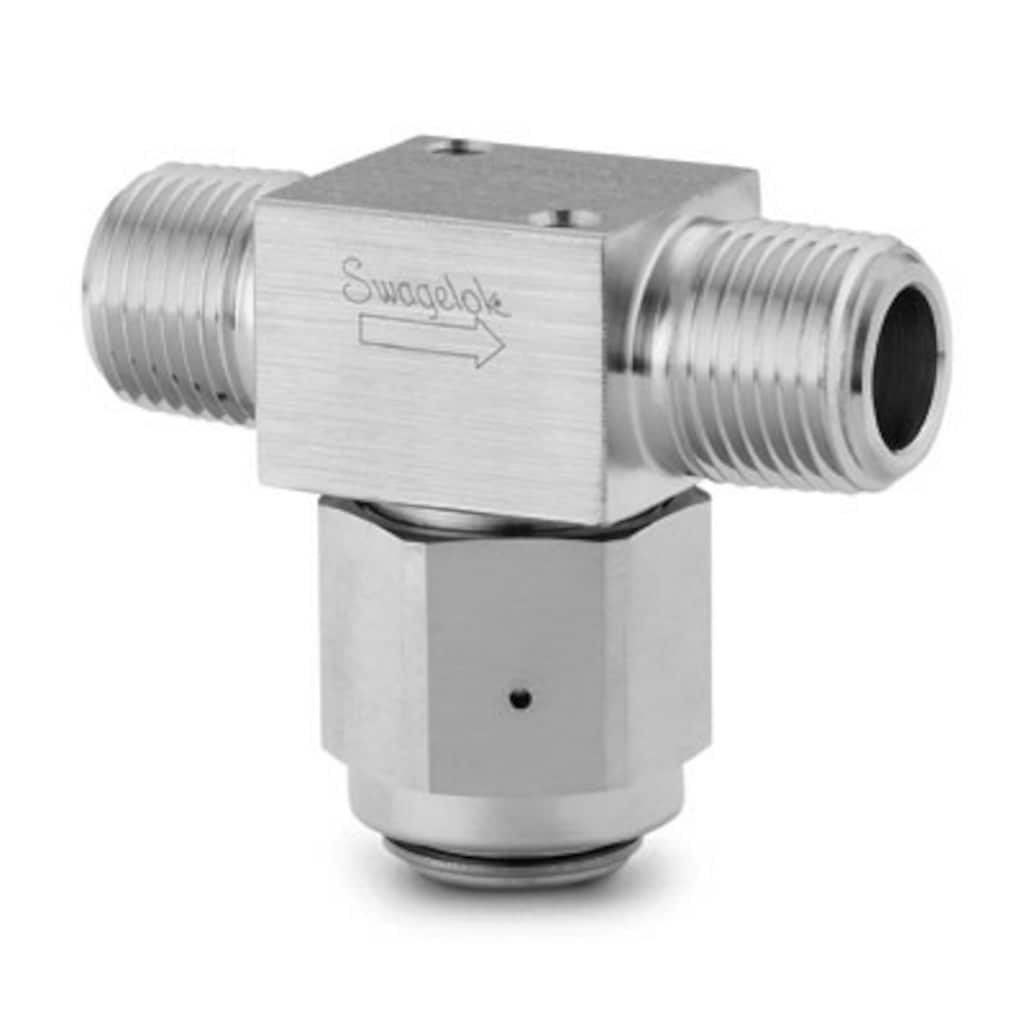 Swagelok Filtro de partículas en te de Acero inox., 1/4 pulg. NPT macho, Sin elemento filtrante