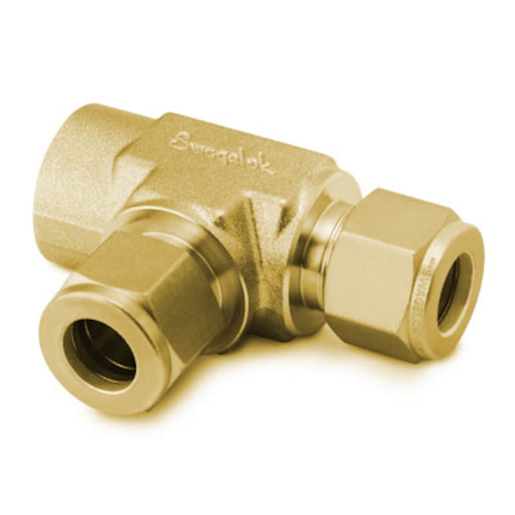 Swagelok Brass Swagelok Tube Fitting, Female Run Tee, 1/4 in. Tube OD x 1/4 in. Female NPT x 1/4 in. Tube OD
