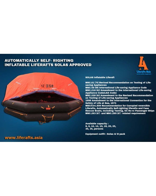 Liferaft Systems Australia Type 50P SRL Mk1, 50-person capacity self-righting SOLAS A or SOLAS B inflatable liferaft.