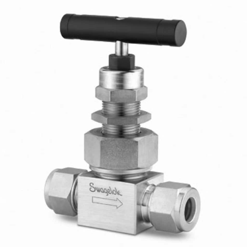 Swagelok Regulier- und Absperrnadelventil für rauen Einsatz, Edelstahl, 10 mm Swagelok Rohrverschraubung, Cv 0,86, Kugelspindel, Grafoil-Packung