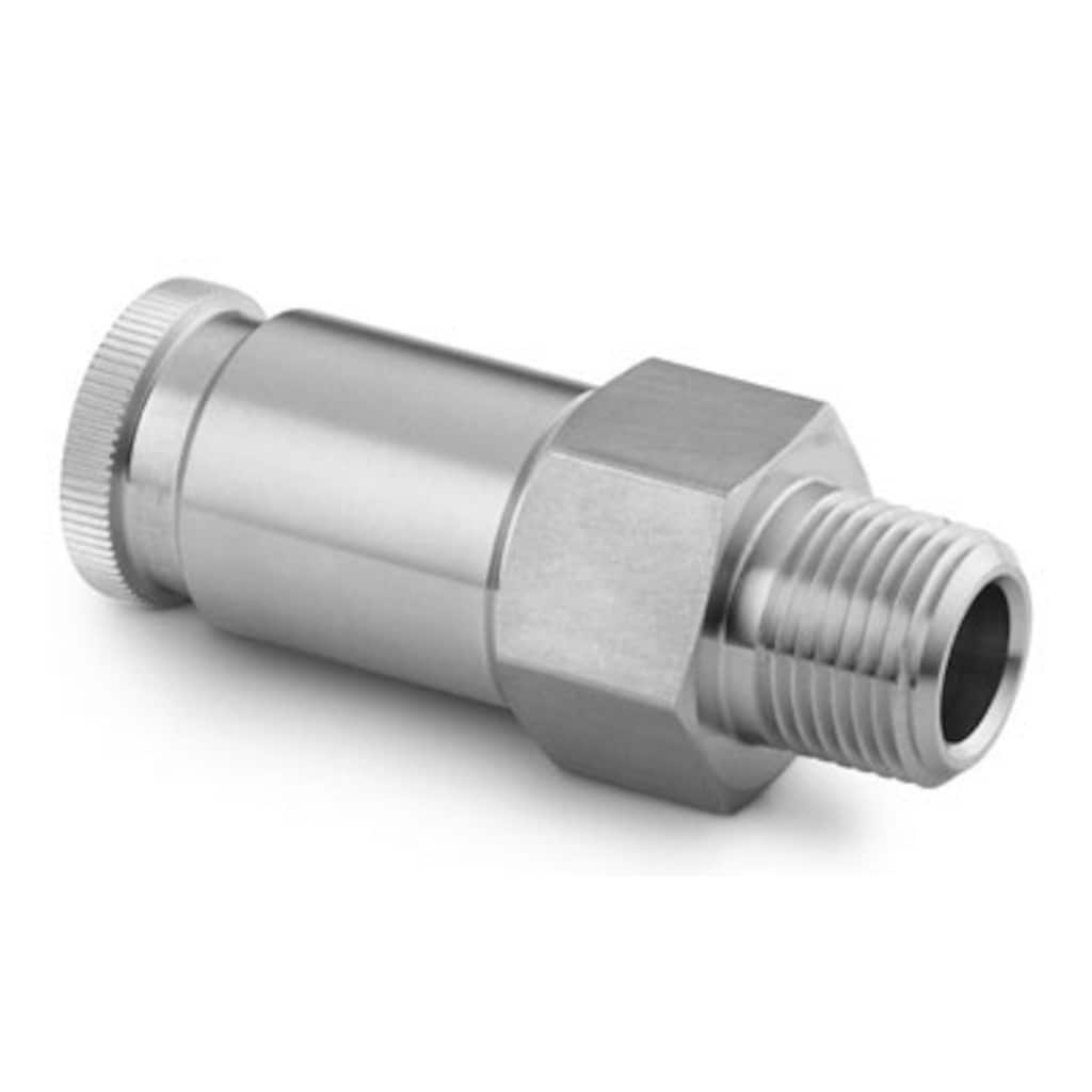 Swagelok Schnellkupplungsstecker, PTFE-gedichtet, absperrend, Edelstahl, Cv 0,2, 1/4 Zoll NPT-Außengewinde