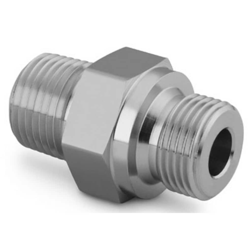 Swagelok Stainless Steel Pipe Fitting, Hex Nipple, 1/4 in. Male NPT x 1/4 in. Male ISO Parallel Thread, Straight Shoulder